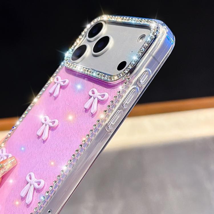 For iPhone 16 Pro Sparkling IMD Colorful Bow Phone Case with Bracelet