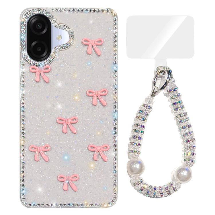 For Samsung Galaxy A07 4G Sparkling IMD Colorful Bow Phone Case with Bracelet