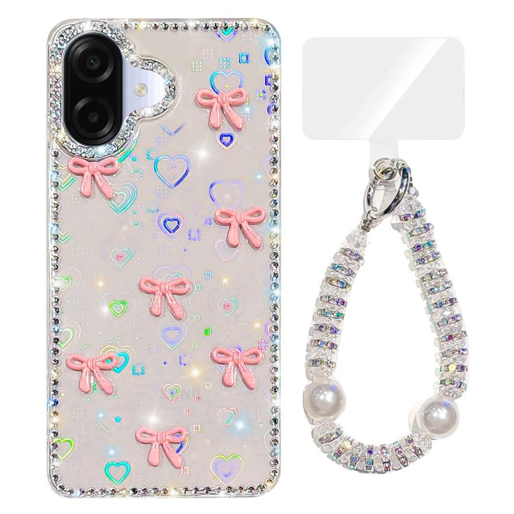 For Samsung Galaxy A07 4G Sparkling IMD Colorful Bow Phone Case with Bracelet