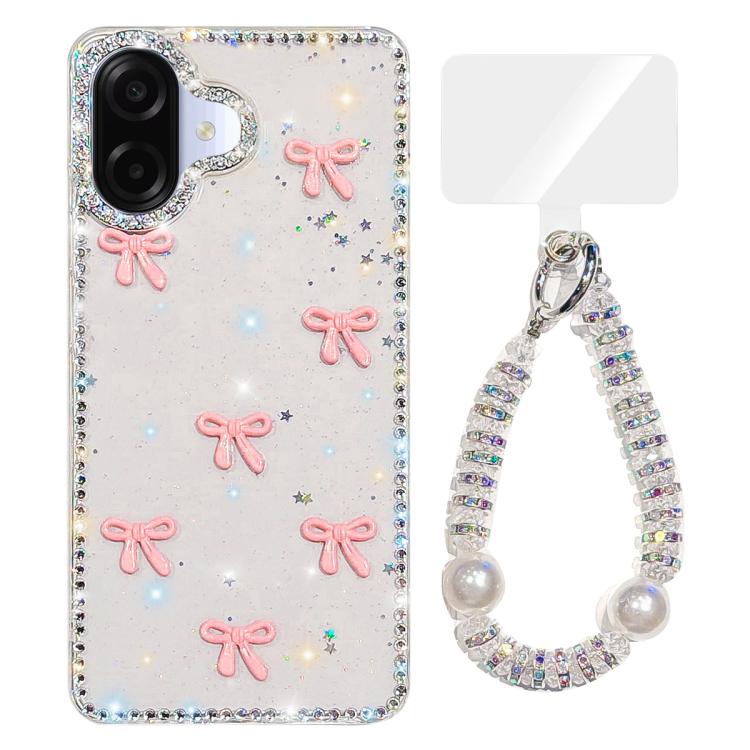 For Samsung Galaxy A07 4G Sparkling IMD Colorful Bow Phone Case with Bracelet