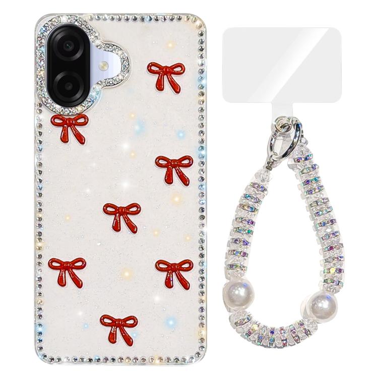 For Samsung Galaxy A07 4G Sparkling IMD Colorful Bow Phone Case with Bracelet