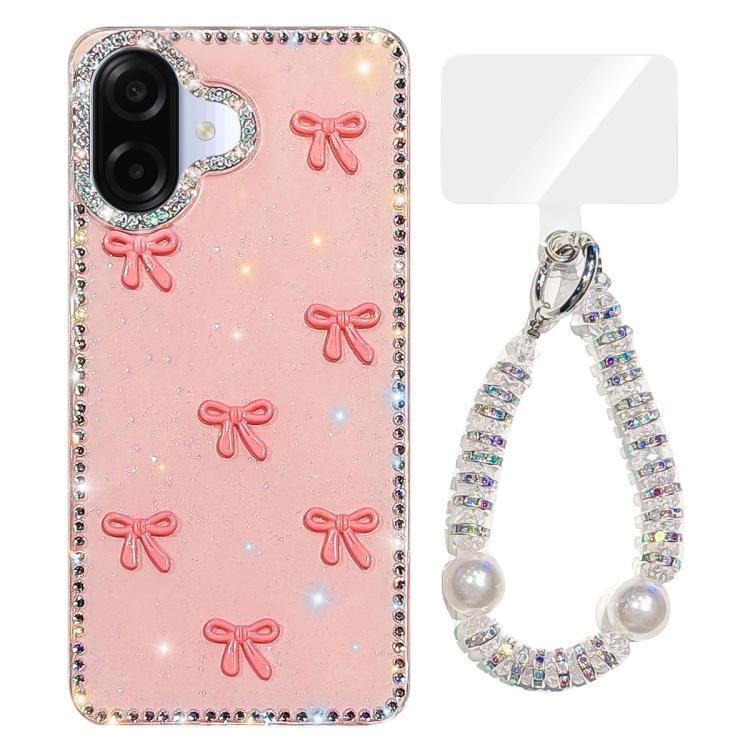 For Samsung Galaxy A07 4G Sparkling IMD Colorful Bow Phone Case with Bracelet