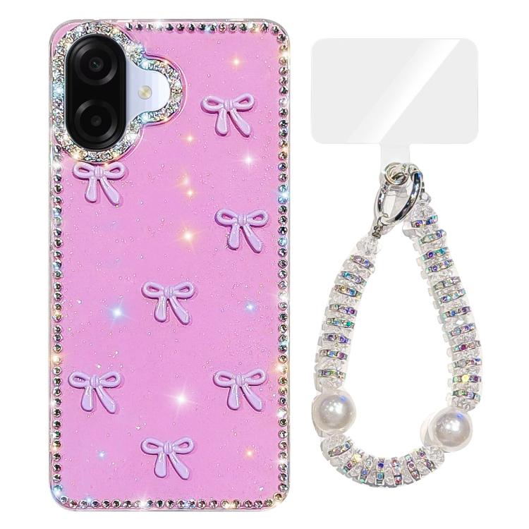 For Samsung Galaxy A07 4G Sparkling IMD Colorful Bow Phone Case with Bracelet