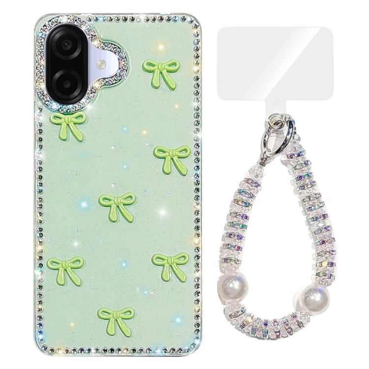 For Samsung Galaxy A07 4G Sparkling IMD Colorful Bow Phone Case with Bracelet