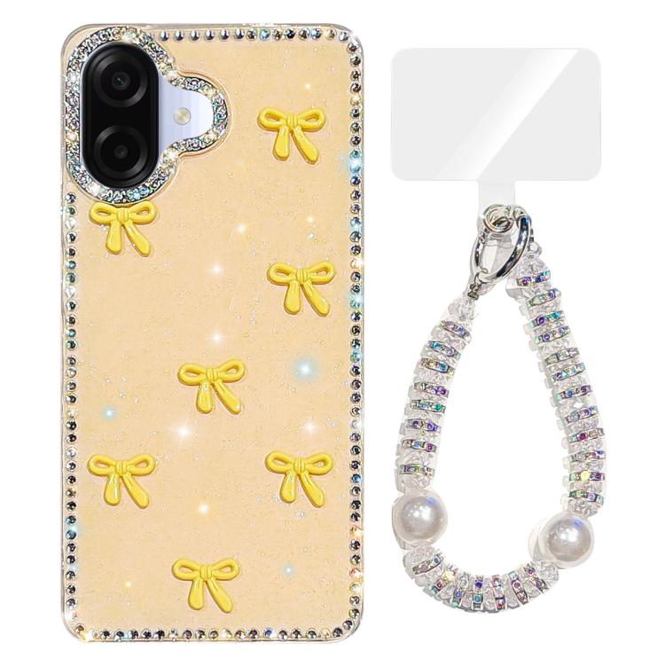 For Samsung Galaxy A07 4G Sparkling IMD Colorful Bow Phone Case with Bracelet