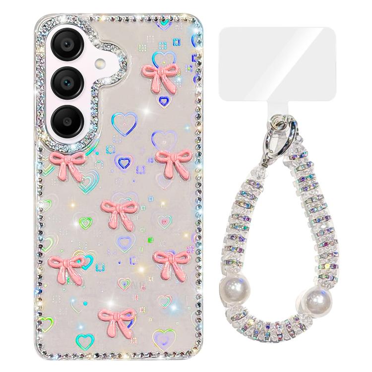 For Samsung Galaxy A15 5G Sparkling IMD Colorful Bow Phone Case with Bracelet