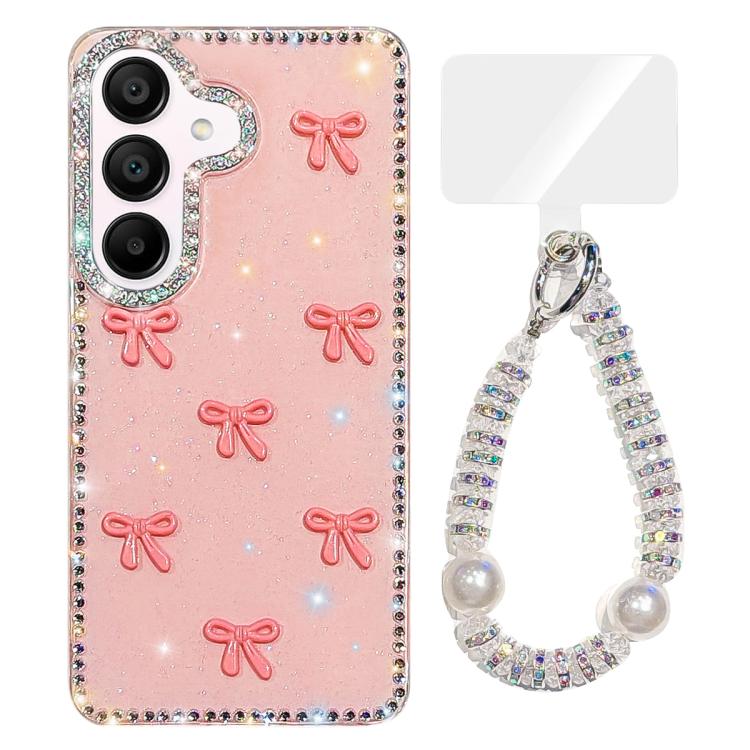 For Samsung Galaxy A15 5G Sparkling IMD Colorful Bow Phone Case with Bracelet