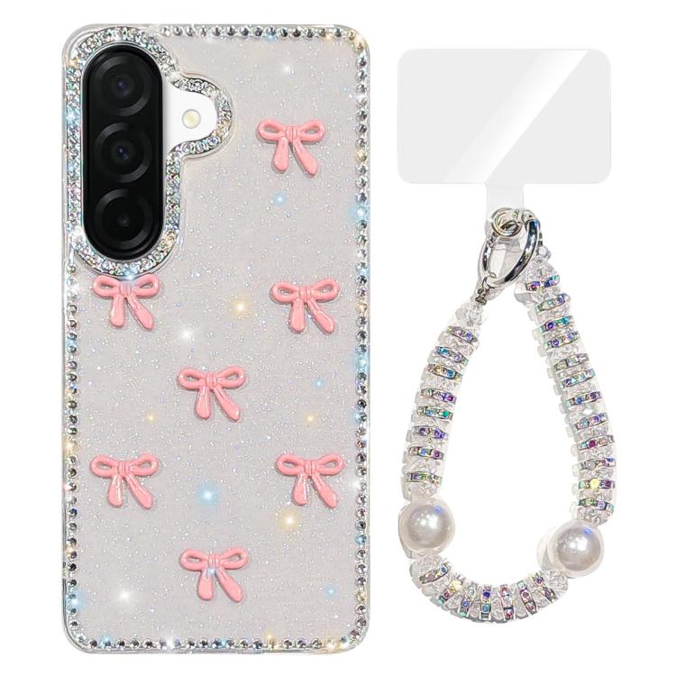 For Samsung Galaxy A17 5G Sparkling IMD Colorful Bow Phone Case with Bracelet
