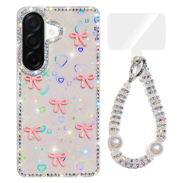 For Samsung Galaxy A17 5G Sparkling IMD Colorful Bow Phone Case with Bracelet
