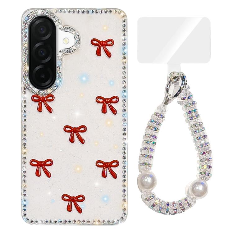 For Samsung Galaxy A26 5G Sparkling IMD Colorful Bow Phone Case with Bracelet