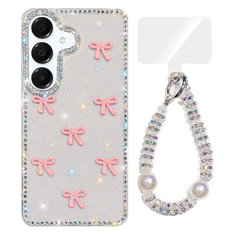 For Samsung Galaxy A35 5G Sparkling IMD Colorful Bow Phone Case with Bracelet
