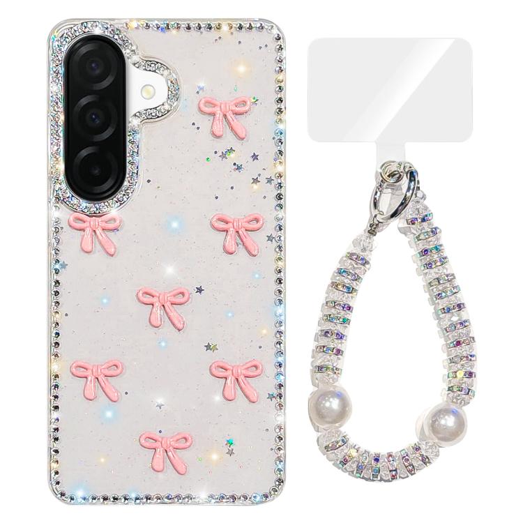 For Samsung Galaxy A36 5G Sparkling IMD Colorful Bow Phone Case with Bracelet