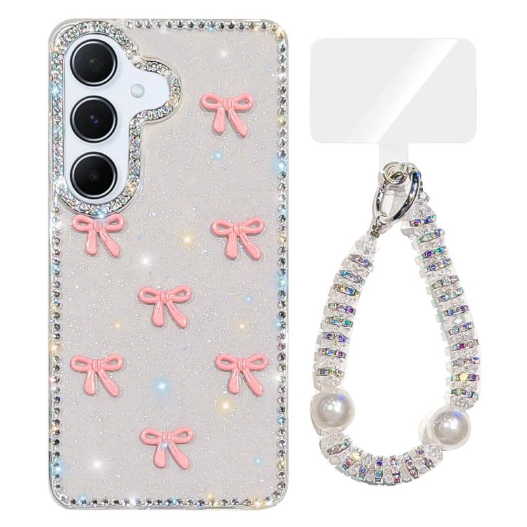 For Samsung Galaxy A55 5G Sparkling IMD Colorful Bow Phone Case with Bracelet