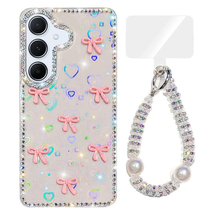 For Samsung Galaxy A55 5G Sparkling IMD Colorful Bow Phone Case with Bracelet