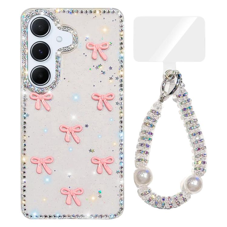 For Samsung Galaxy A55 5G Sparkling IMD Colorful Bow Phone Case with Bracelet