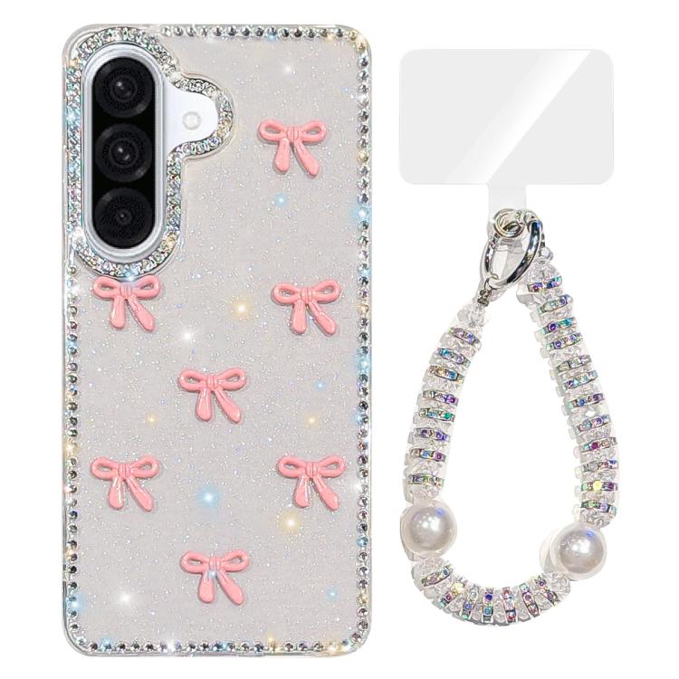 For Samsung Galaxy A57 5G Sparkling IMD Colorful Bow Phone Case with Bracelet