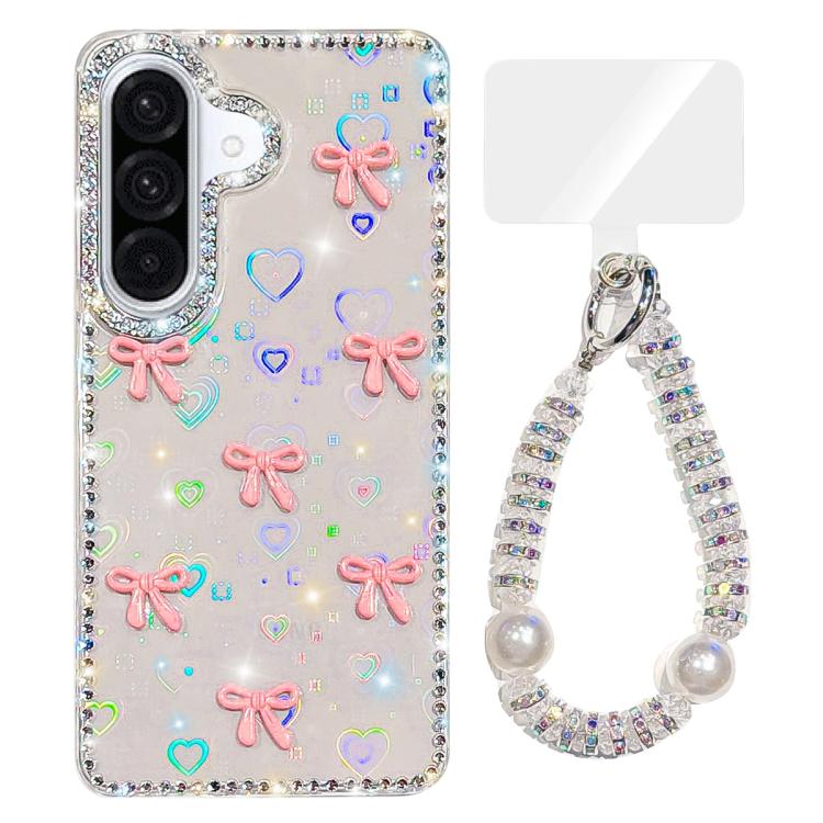 For Samsung Galaxy A57 5G Sparkling IMD Colorful Bow Phone Case with Bracelet