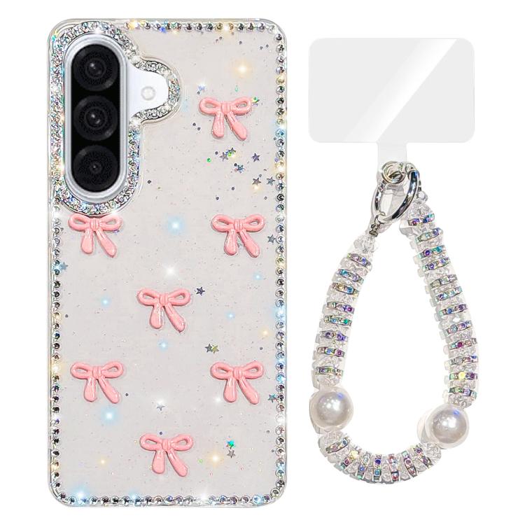 For Samsung Galaxy A57 5G Sparkling IMD Colorful Bow Phone Case with Bracelet