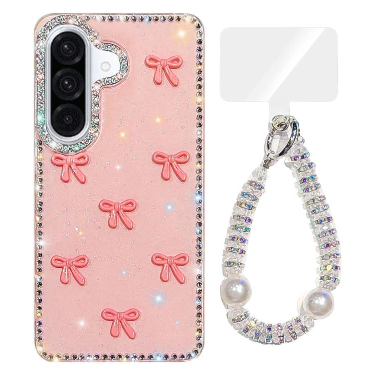 For Samsung Galaxy A57 5G Sparkling IMD Colorful Bow Phone Case with Bracelet