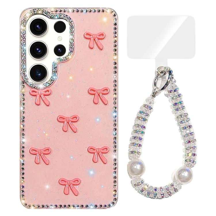 For Samsung Galaxy S23 Ultra 5G Sparkling IMD Colorful Bow Phone Case with Bracelet