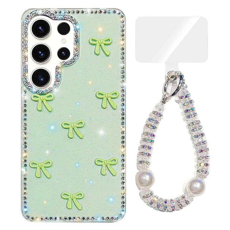 For Samsung Galaxy S23 Ultra 5G Sparkling IMD Colorful Bow Phone Case with Bracelet