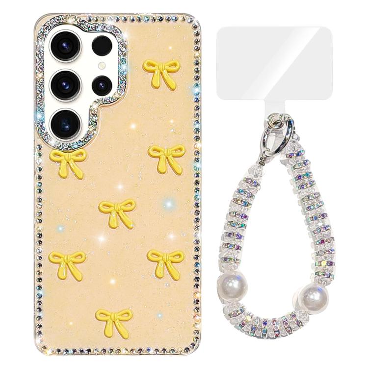 For Samsung Galaxy S23 Ultra 5G Sparkling IMD Colorful Bow Phone Case with Bracelet