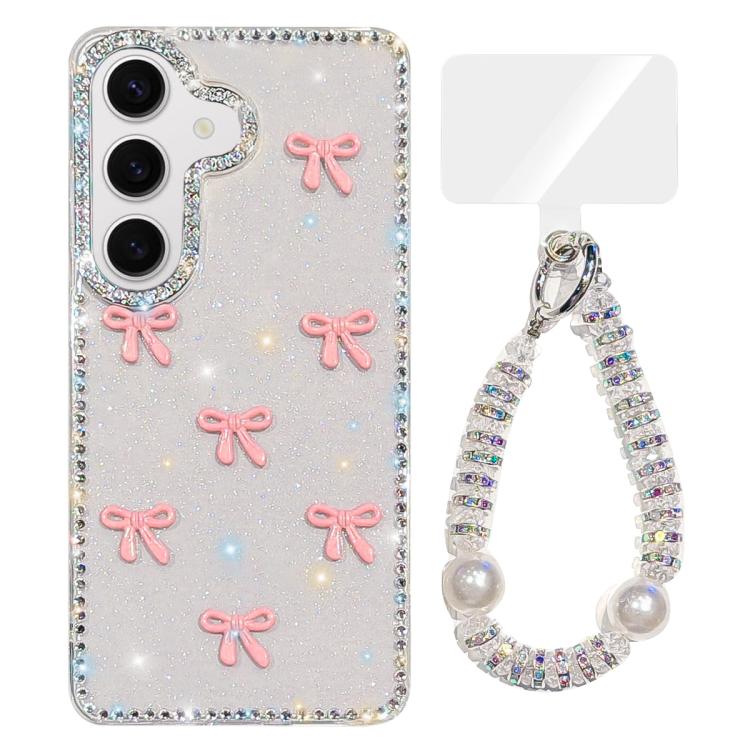 For Samsung Galaxy S24 5G Sparkling IMD Colorful Bow Phone Case with Bracelet