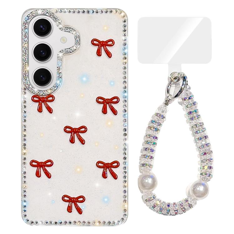 For Samsung Galaxy S24 5G Sparkling IMD Colorful Bow Phone Case with Bracelet
