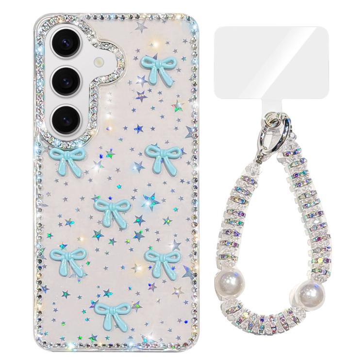 For Samsung Galaxy S24 5G Sparkling IMD Colorful Bow Phone Case with Bracelet