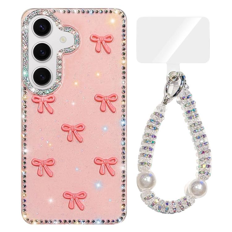 For Samsung Galaxy S24 5G Sparkling IMD Colorful Bow Phone Case with Bracelet