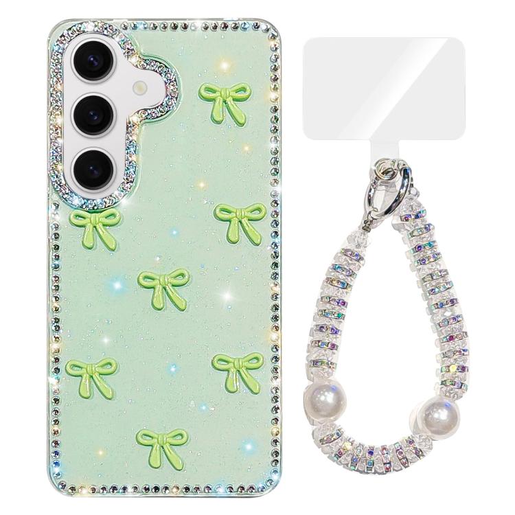 For Samsung Galaxy S24 5G Sparkling IMD Colorful Bow Phone Case with Bracelet