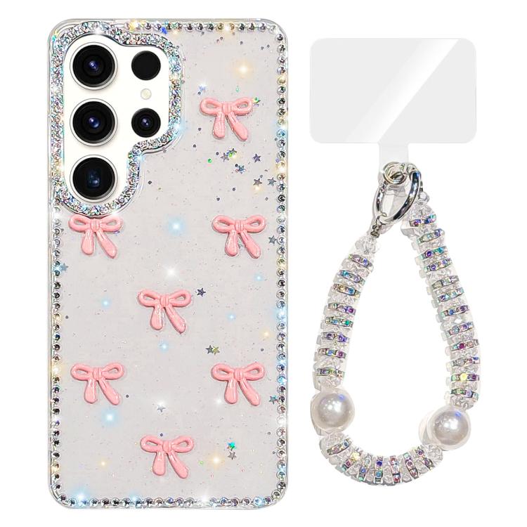 For Samsung Galaxy S24 Ultra 5G Sparkling IMD Colorful Bow Phone Case with Bracelet