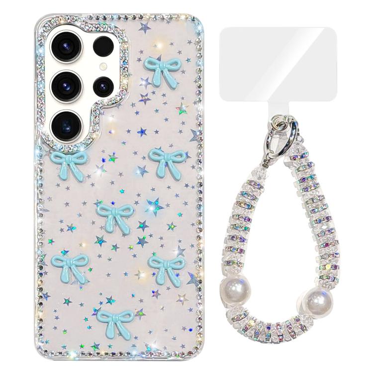 For Samsung Galaxy S24 Ultra 5G Sparkling IMD Colorful Bow Phone Case with Bracelet