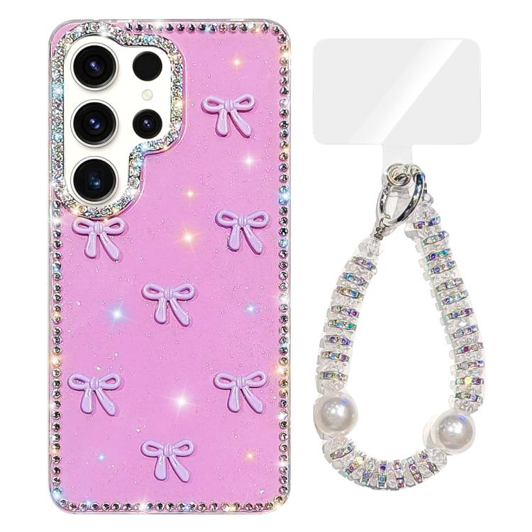 For Samsung Galaxy S24 Ultra 5G Sparkling IMD Colorful Bow Phone Case with Bracelet