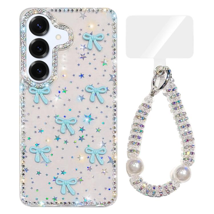 For Samsung Galaxy S25 5G Sparkling IMD Colorful Bow Phone Case with Bracelet
