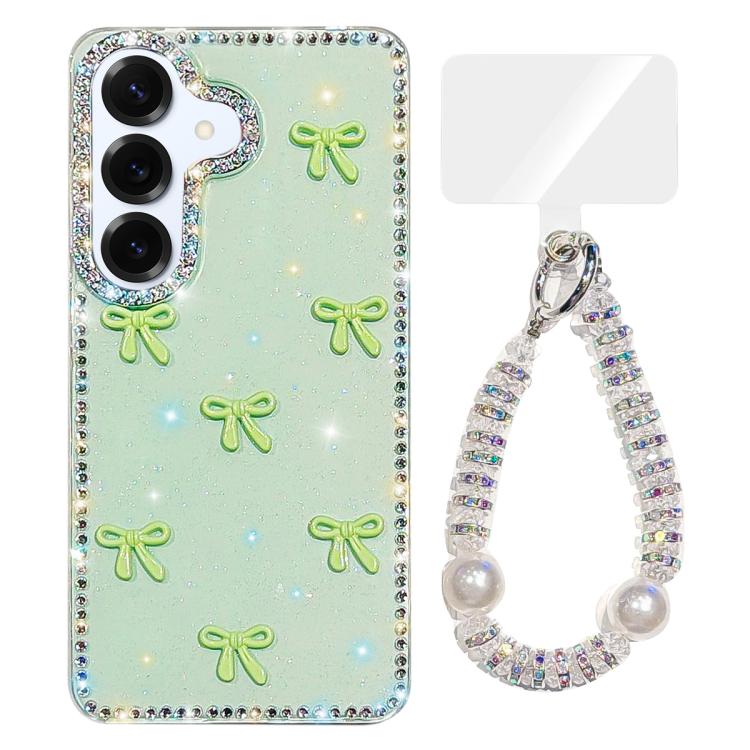 For Samsung Galaxy S25 5G Sparkling IMD Colorful Bow Phone Case with Bracelet