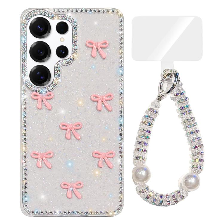 For Samsung Galaxy S25 Ultra 5G Sparkling IMD Colorful Bow Phone Case with Bracelet