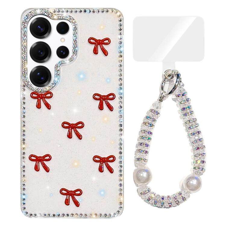 For Samsung Galaxy S25 Ultra 5G Sparkling IMD Colorful Bow Phone Case with Bracelet