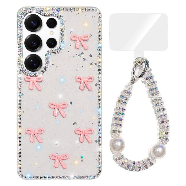 For Samsung Galaxy S25 Ultra 5G Sparkling IMD Colorful Bow Phone Case with Bracelet