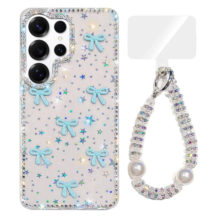 For Samsung Galaxy S25 Ultra 5G Sparkling IMD Colorful Bow Phone Case with Bracelet