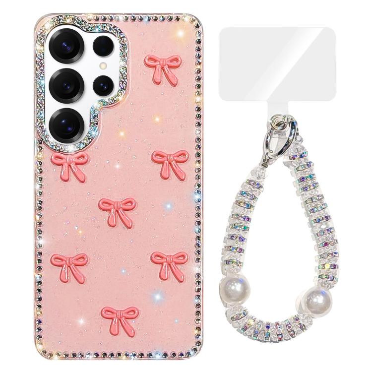 For Samsung Galaxy S25 Ultra 5G Sparkling IMD Colorful Bow Phone Case with Bracelet