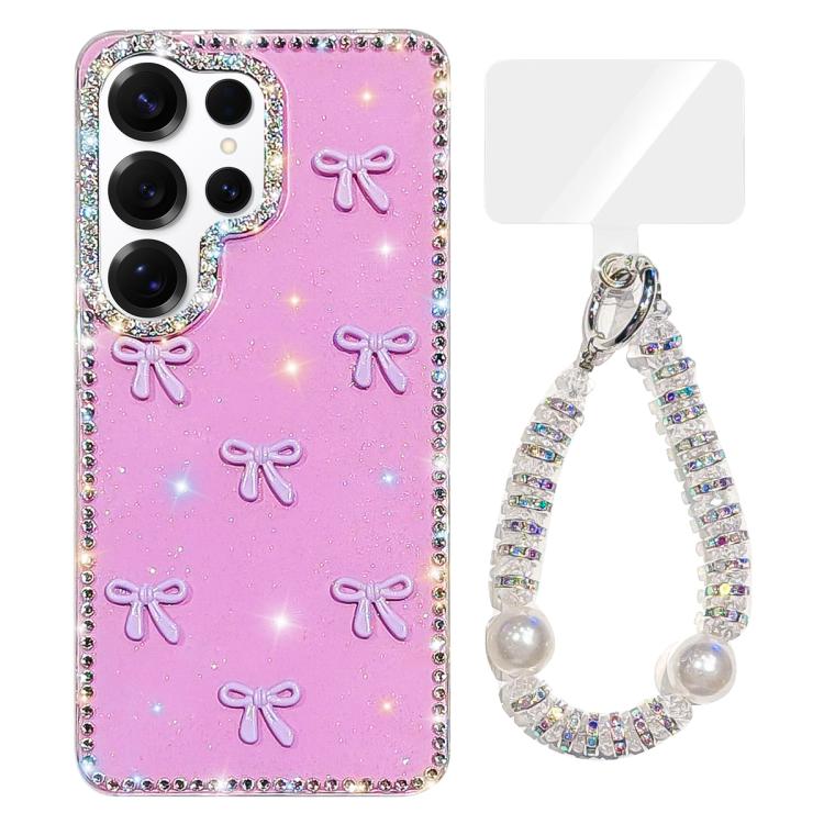 For Samsung Galaxy S25 Ultra 5G Sparkling IMD Colorful Bow Phone Case with Bracelet