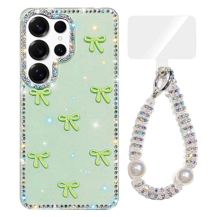 For Samsung Galaxy S25 Ultra 5G Sparkling IMD Colorful Bow Phone Case with Bracelet