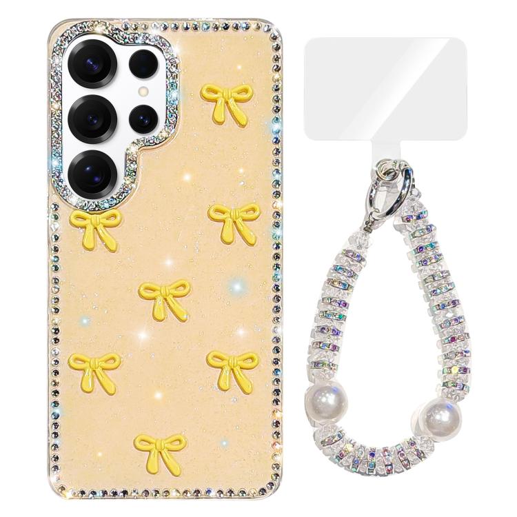 For Samsung Galaxy S25 Ultra 5G Sparkling IMD Colorful Bow Phone Case with Bracelet