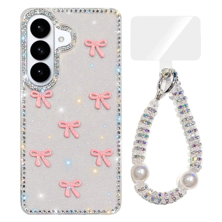 For Samsung Galaxy S26 5G Sparkling IMD Colorful Bow Phone Case with Bracelet