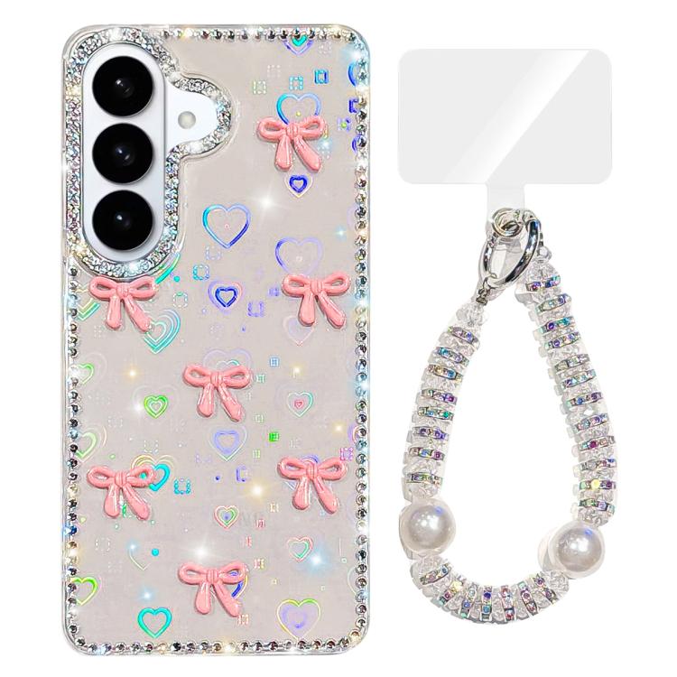 For Samsung Galaxy S26 5G Sparkling IMD Colorful Bow Phone Case with Bracelet