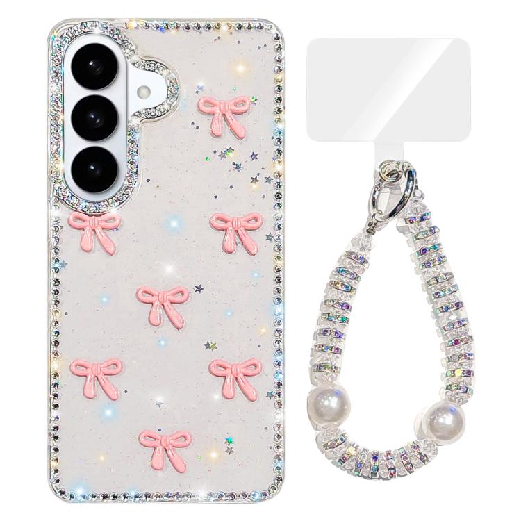 For Samsung Galaxy S26 5G Sparkling IMD Colorful Bow Phone Case with Bracelet