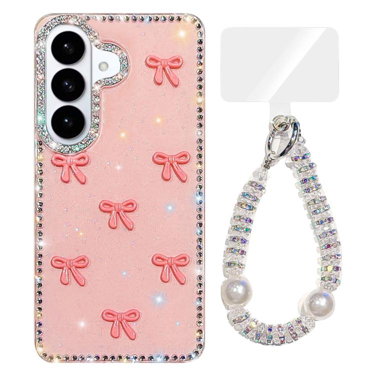 For Samsung Galaxy S26 5G Sparkling IMD Colorful Bow Phone Case with Bracelet