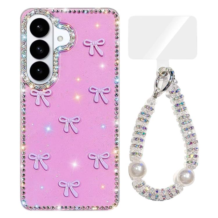 For Samsung Galaxy S26 5G Sparkling IMD Colorful Bow Phone Case with Bracelet