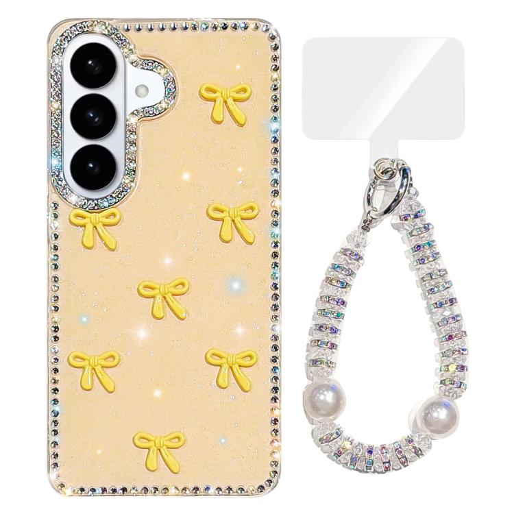 For Samsung Galaxy S26 5G Sparkling IMD Colorful Bow Phone Case with Bracelet